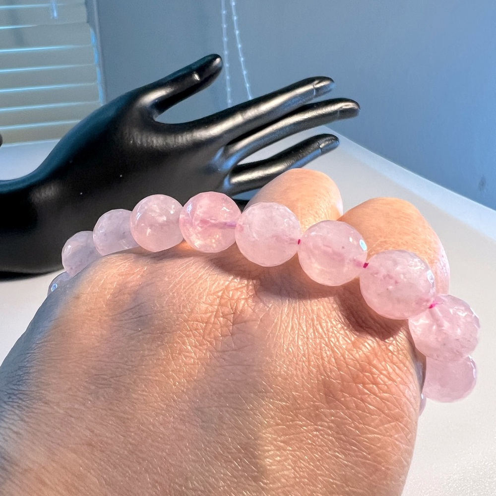 Beauty Stone Rose Quartz pink facet cut stretchy bracelet 11mm